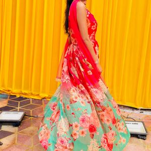Stunning Floral Print Ethnic Gown