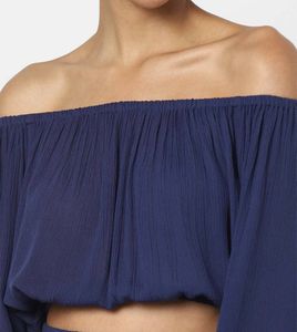 Blue Off-Shoulder Crop Top