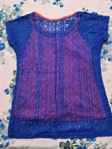 Blue Crochet Mesh Top