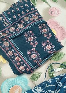 Elegant Teal Floral Print kurta and duppata