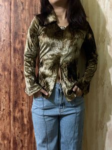 Velvet Textured Cropped Jacket