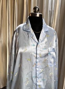 Korean blue printed satin top