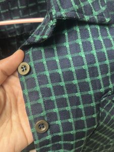 Green Plaid Button-Up crop Shirt