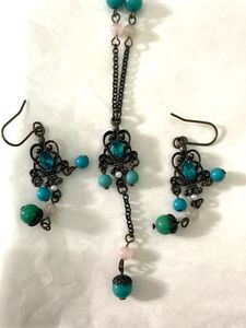 Sea green Turquoise Delicate Pendant Earring Oxidi