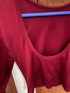 Savana Burgundy Open Back Long Sleeve Fitted Top⁠