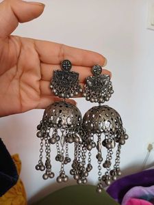 Black polish oxidized light weight Jhumka Earrings
