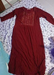 Maroon Kurta with Embellished Neckline