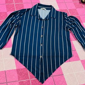 Chic Navy &amp; White Striped Button-Up Top