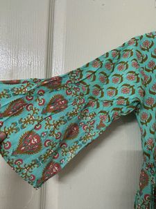 Beautiful Teal Block Print Kurta