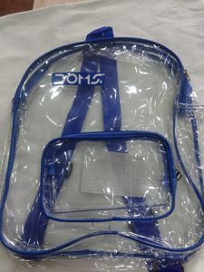 DOMS Clear Blue Backpack and Pack of 6 Greeting ca