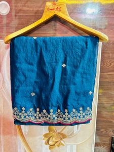 Blue Saree with Pink Embroidered Blouse