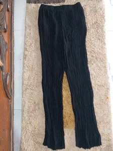 bershka linen Flowy Black Wide-Leg Pants