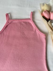 Pink Ribbed Square Neck Tank Top