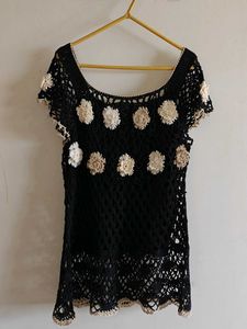 Black Crochet Floral Top