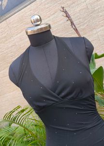 Elegant Black Halter Neck Dress