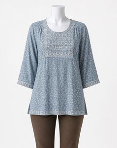 Embroidered Blue Floral Short Kurti🔷