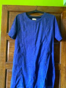 Blue Linen Blend Casual Dress