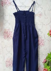 Navy Blue Smocked Jumpsuit