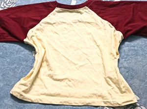 Cream &amp; Burgundy Star crop T-Shirt