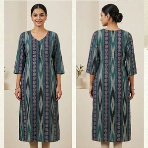 Green & Blue Ikat Print Kurta