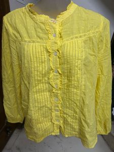 Bright Yellow Ruffled Button-Up Blouse
