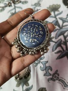 Bohemian Blue Floral Jhumka Earrings