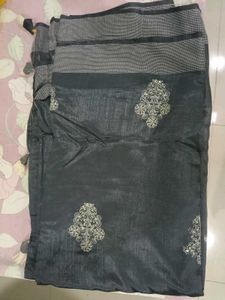 Elegant Grey Embroidered Saree