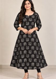 Elegant Black Elephant Print Kurta