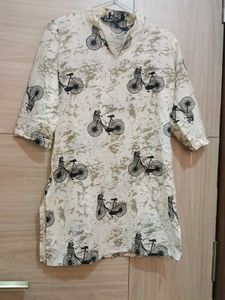 Cream Bicycle Print Kurta