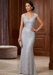 Elegant Silver Lace Evening Gown