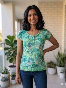 Artistic Print Henley Neck T-Shirt 🌿✨️