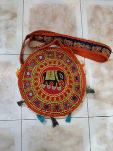 Vibrant Rajasthani Mirror Work Round Bag