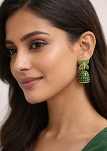 Green Butterfly Jhumka Earrings