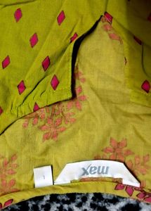 Yellow Kurta with pink  Block Print, size L