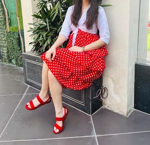 Red Polka Dot Tiered Mini Dress