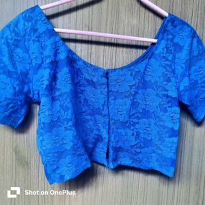 Elegant blue lace blouse with a back open