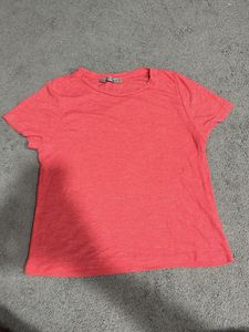 Coral Ribbed Knit T-Shirt
