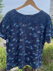 Navy Blue Bird Print Top