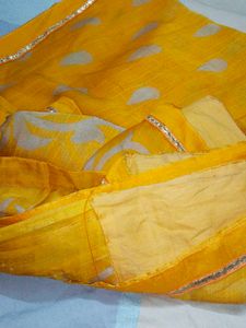 Vibrant Yellow Saree with Silver Motifs
