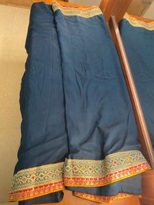🦋Elegant teal Dark Blue Saree with Tassels🦋