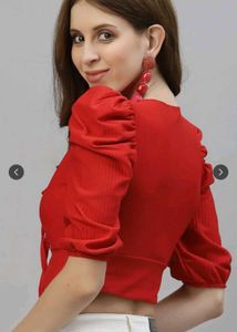 Stylish Red Front Knot Crop Top