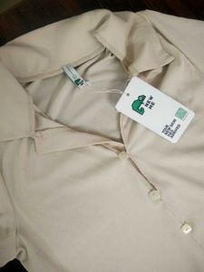NEW ME Beige Striped Button-Up Shirt