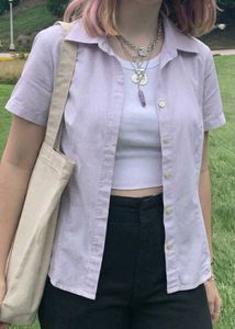 New with tag Korean Light Purple Striped Button-Up