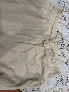 Beige Wide Leg Linen Pants