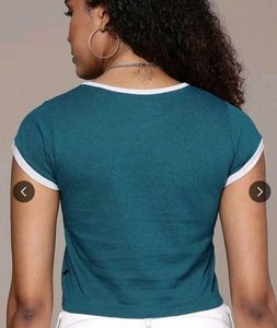 Teal Cropped Top with White Piping