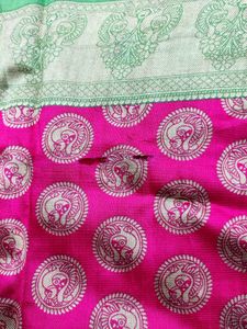 Pink Printed Saree with blouse piece