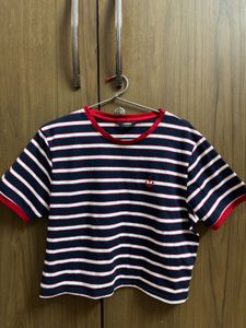 Navy &amp; White Striped Cropped T-Shirt