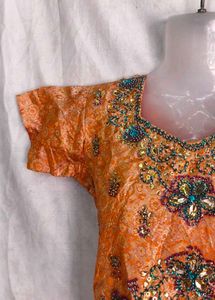Embellished Orange Ethnic Blouse