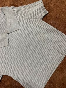 Ribbed Cropped Polo Tee💌