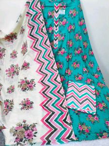 Teal Floral Print Dress Material with Dupatta